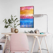 Quadro Decorativo em Tela 45x70cm - Pintura Multicolor com Moldura de Pinho Natural