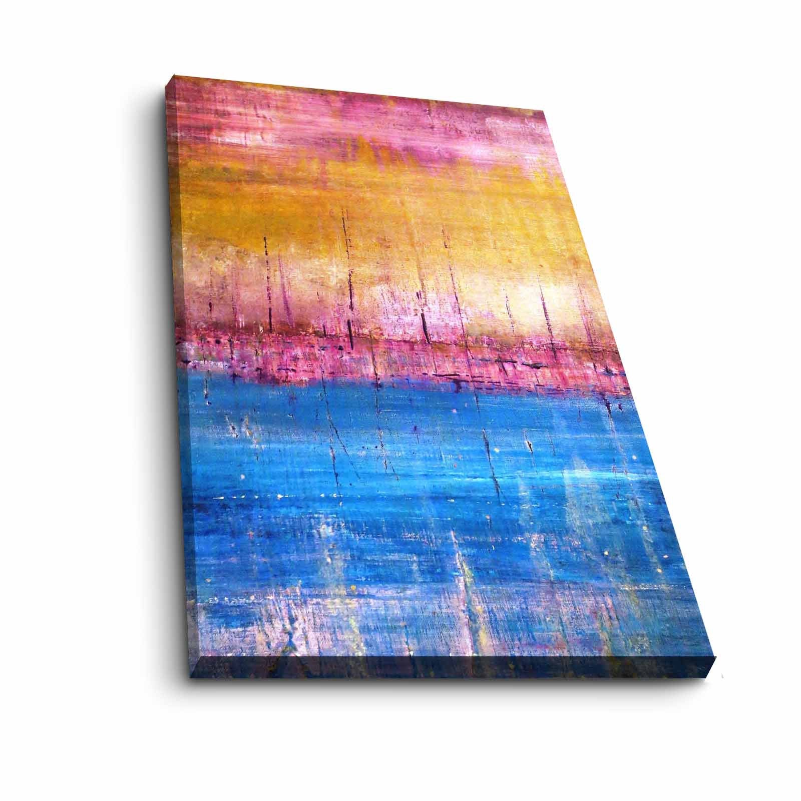 Quadro Decorativo em Tela 45x70cm - Pintura Multicolor com Moldura de Pinho Natural
