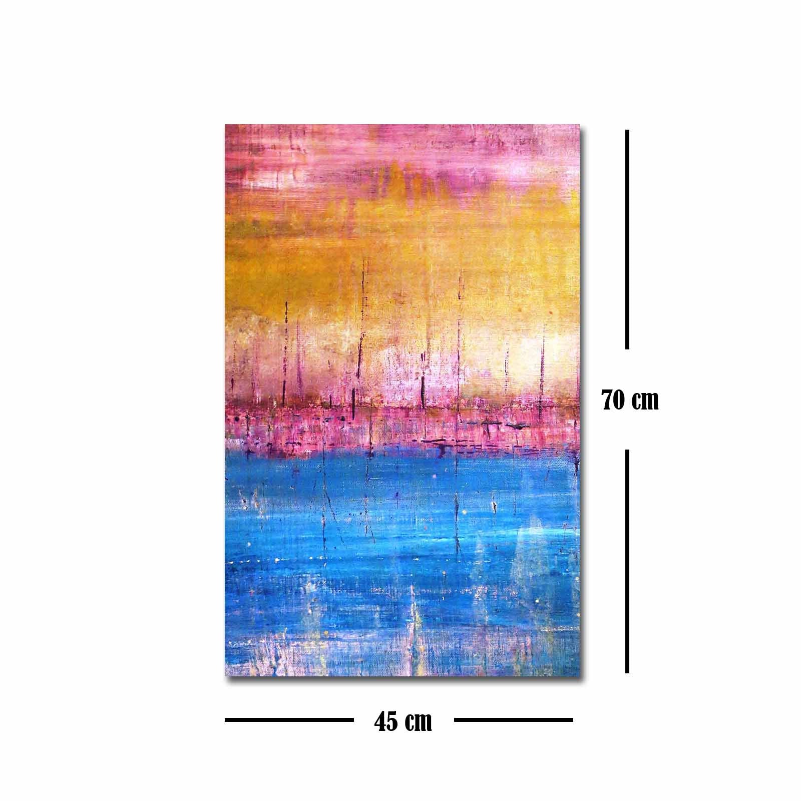 Quadro Decorativo em Tela 45x70cm - Pintura Multicolor com Moldura de Pinho Natural