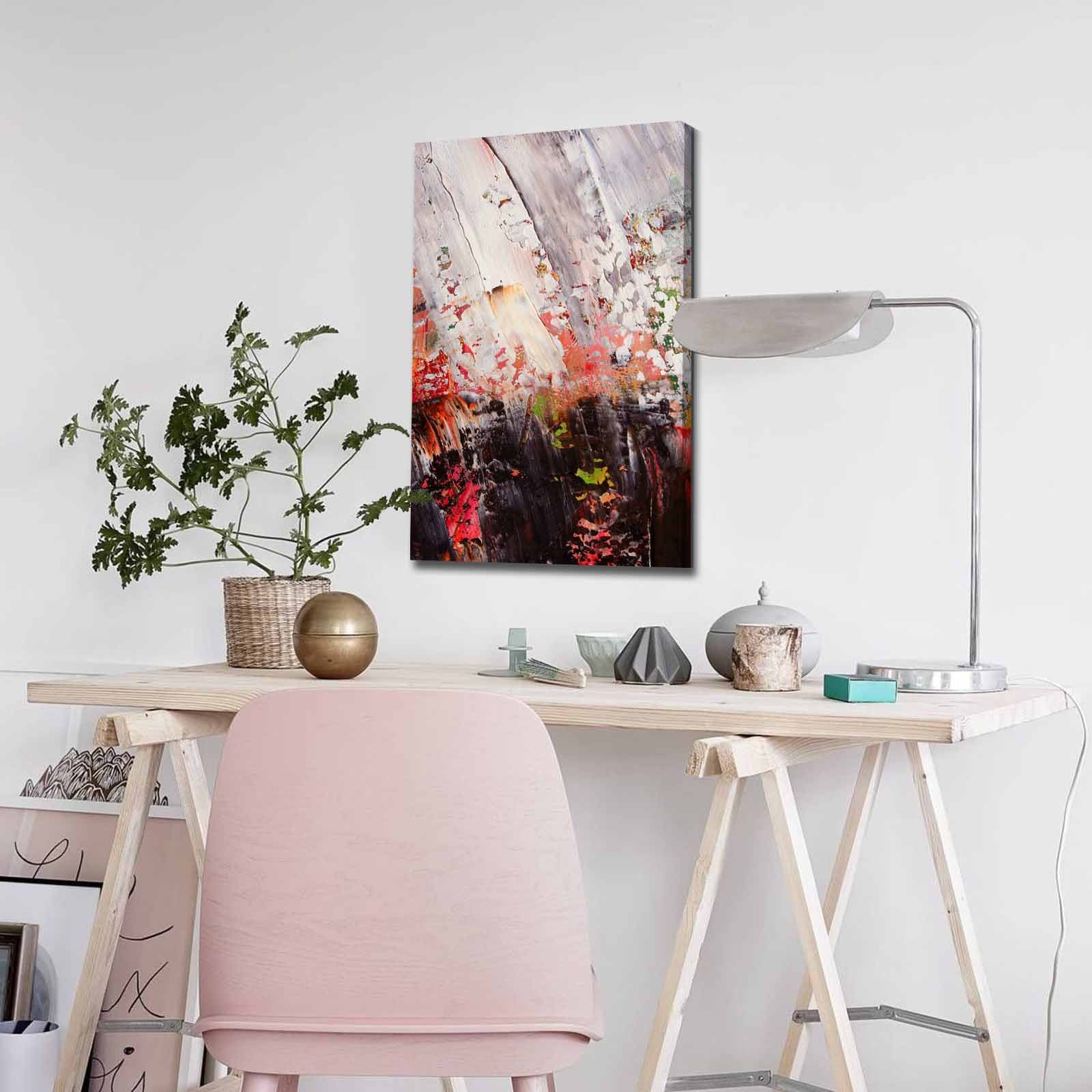 Quadro Decorativo em Tela 45x70cm - Pintura Multicolor com Moldura de Pinho Natural