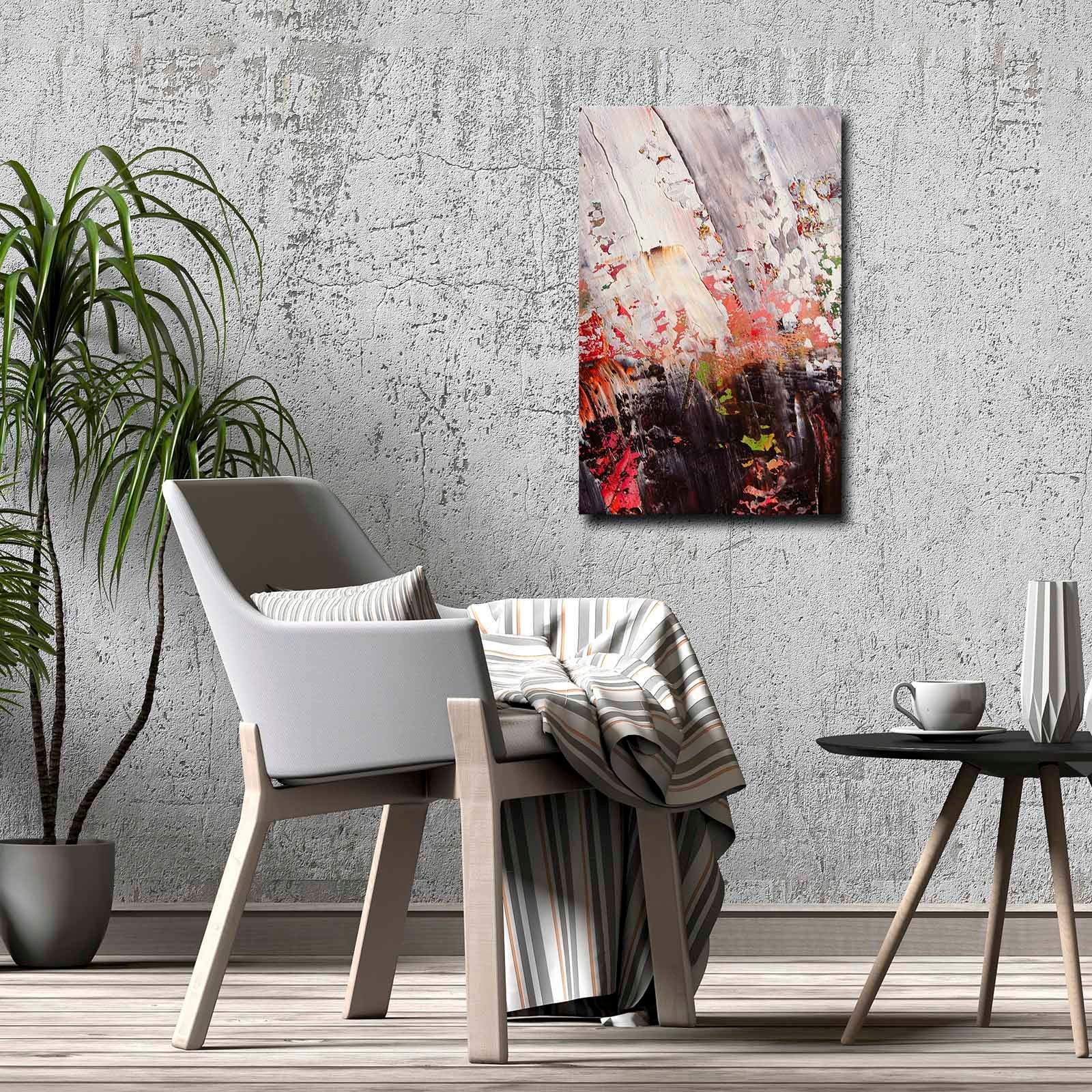 Quadro Decorativo em Tela 45x70cm - Pintura Multicolor com Moldura de Pinho Natural