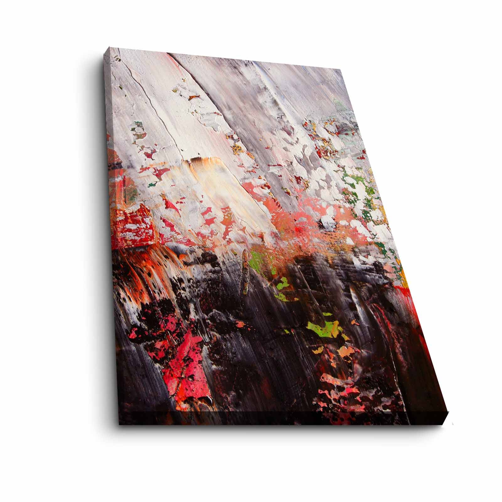 Quadro Decorativo em Tela 45x70cm - Pintura Multicolor com Moldura de Pinho Natural