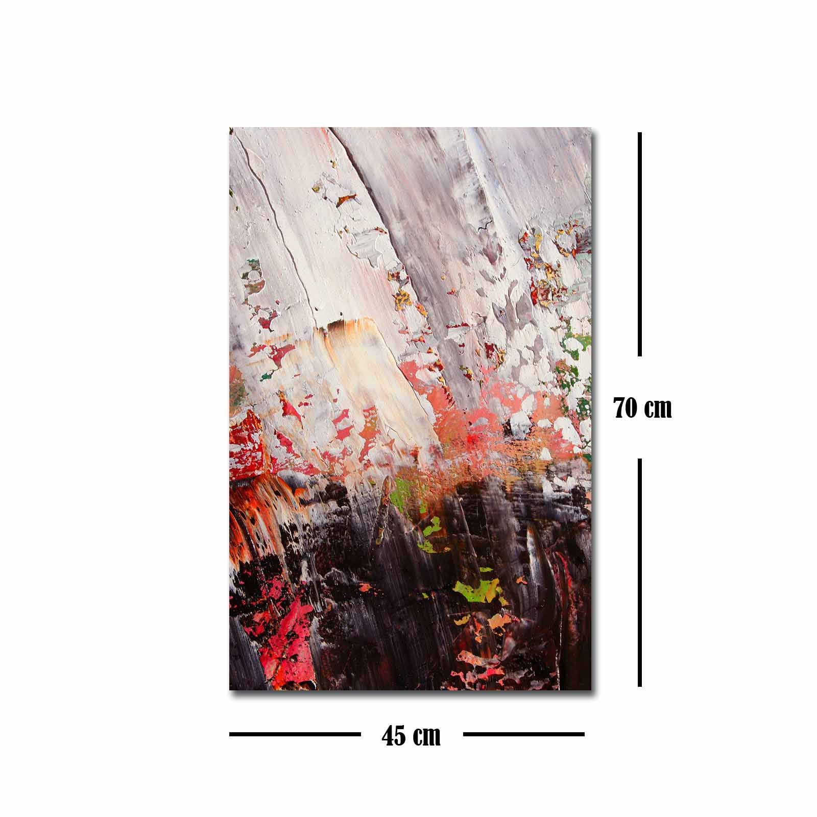 Quadro Decorativo em Tela 45x70cm - Pintura Multicolor com Moldura de Pinho Natural