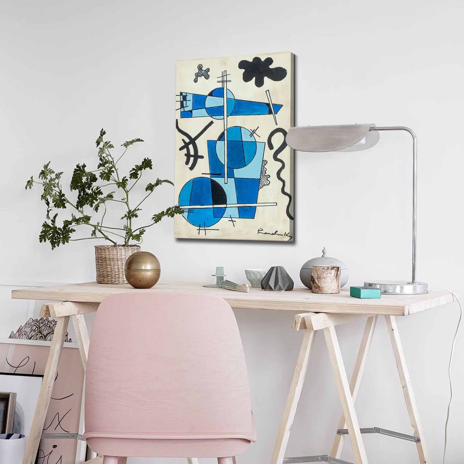 Quadro Decorativo em Tela 45x70cm - Pintura Multicolor com Moldura de Pinho Natural