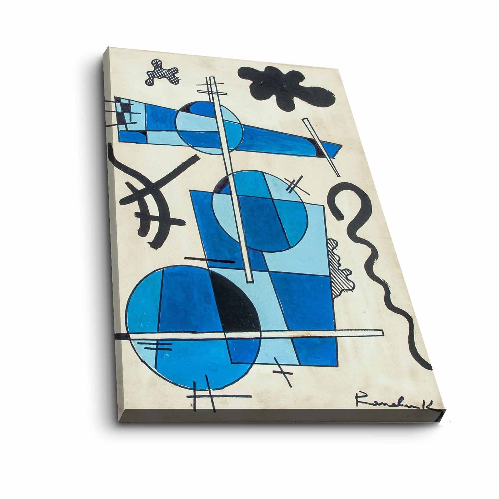 Quadro Decorativo em Tela 45x70cm - Pintura Multicolor com Moldura de Pinho Natural