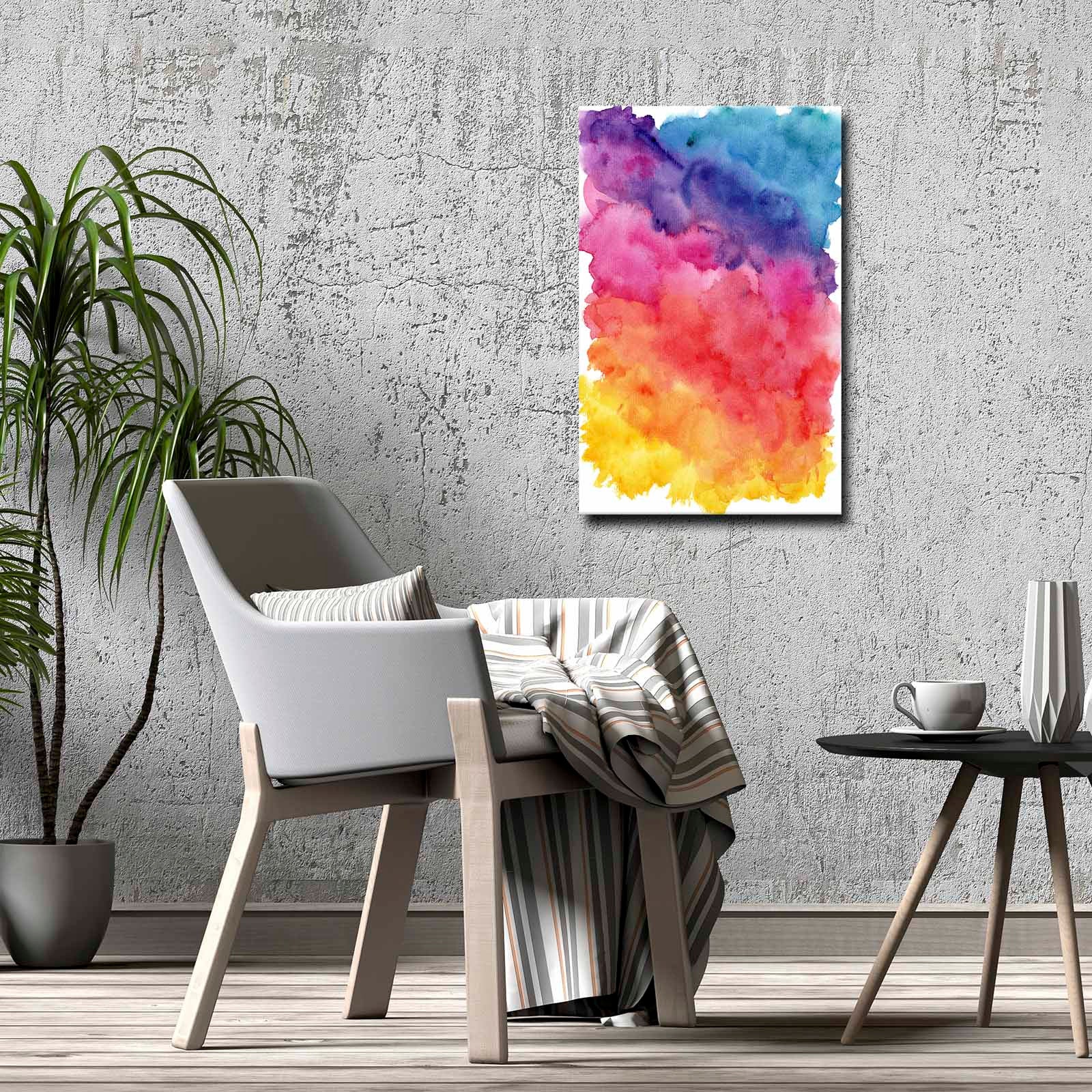Quadro Decorativo em Tela 45x70cm - Pintura Multicolor com Moldura de Pinho Natural