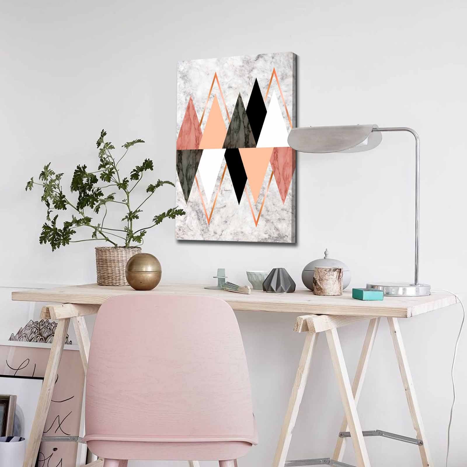 Quadro Decorativo em Tela 45x70cm - Pintura Multicolor com Moldura de Pinho Natural