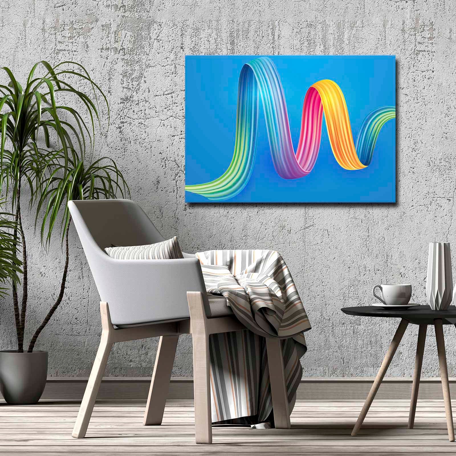 Quadro Decorativo em Tela 70x100cm - Moldura Pinho Maciço - Arte Multicolor para Decoração de Interiores