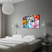 Quadro Decorativo em Tela 70x100cm - Moldura Pinho Maciço - Arte Multicolor para Decoração de Interiores