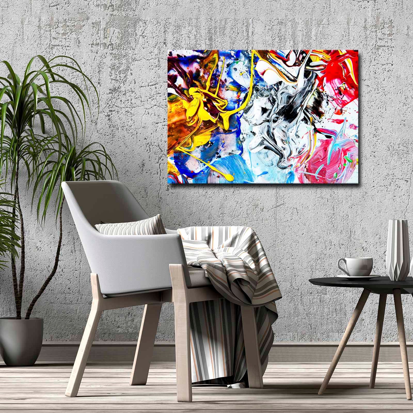 Quadro Decorativo em Tela 70x100cm - Moldura Pinho Maciço - Arte Multicolor para Decoração de Interiores