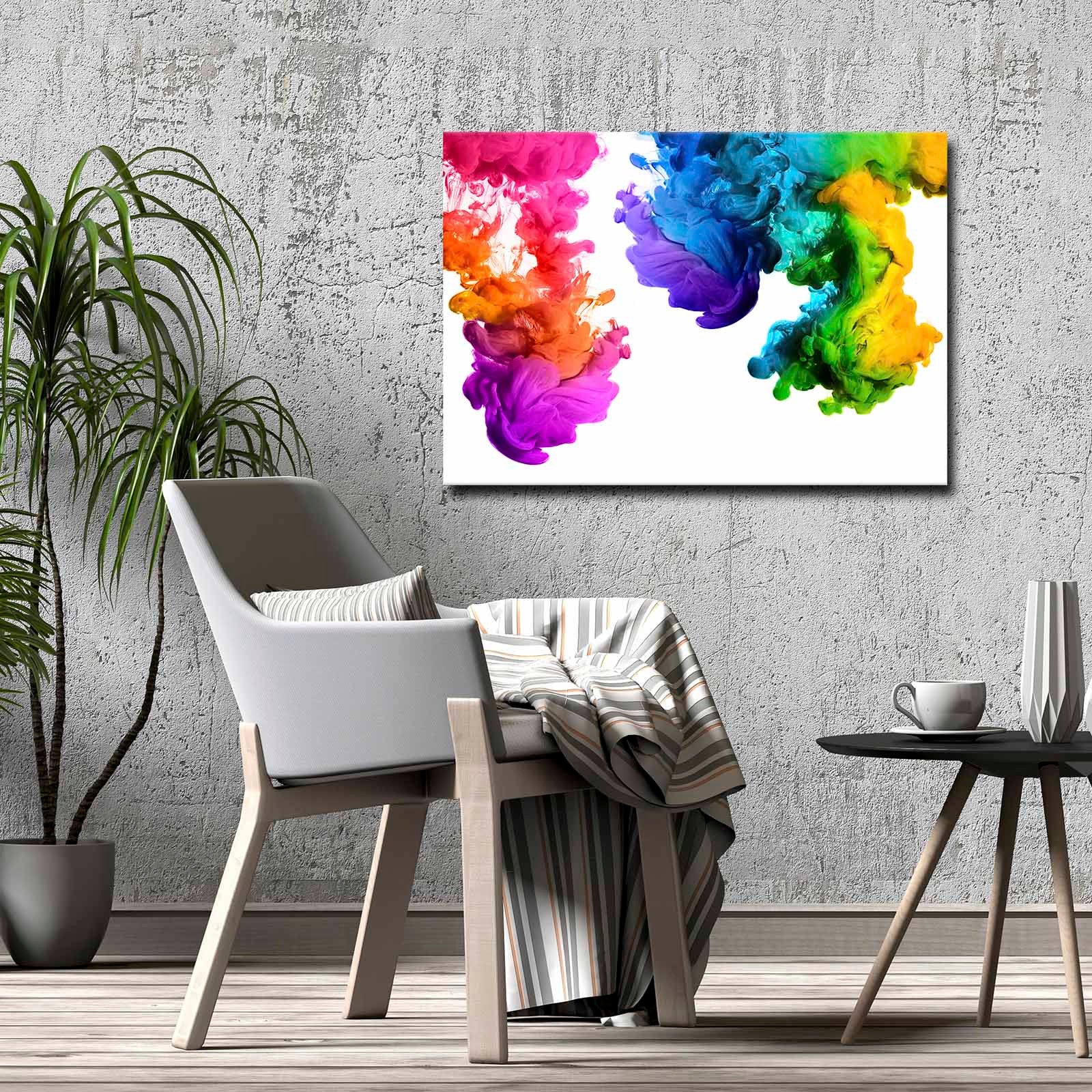 Quadro Decorativo em Tela 70x100cm - Moldura Pinho Maciço - Arte Multicolor para Decoração de Interiores