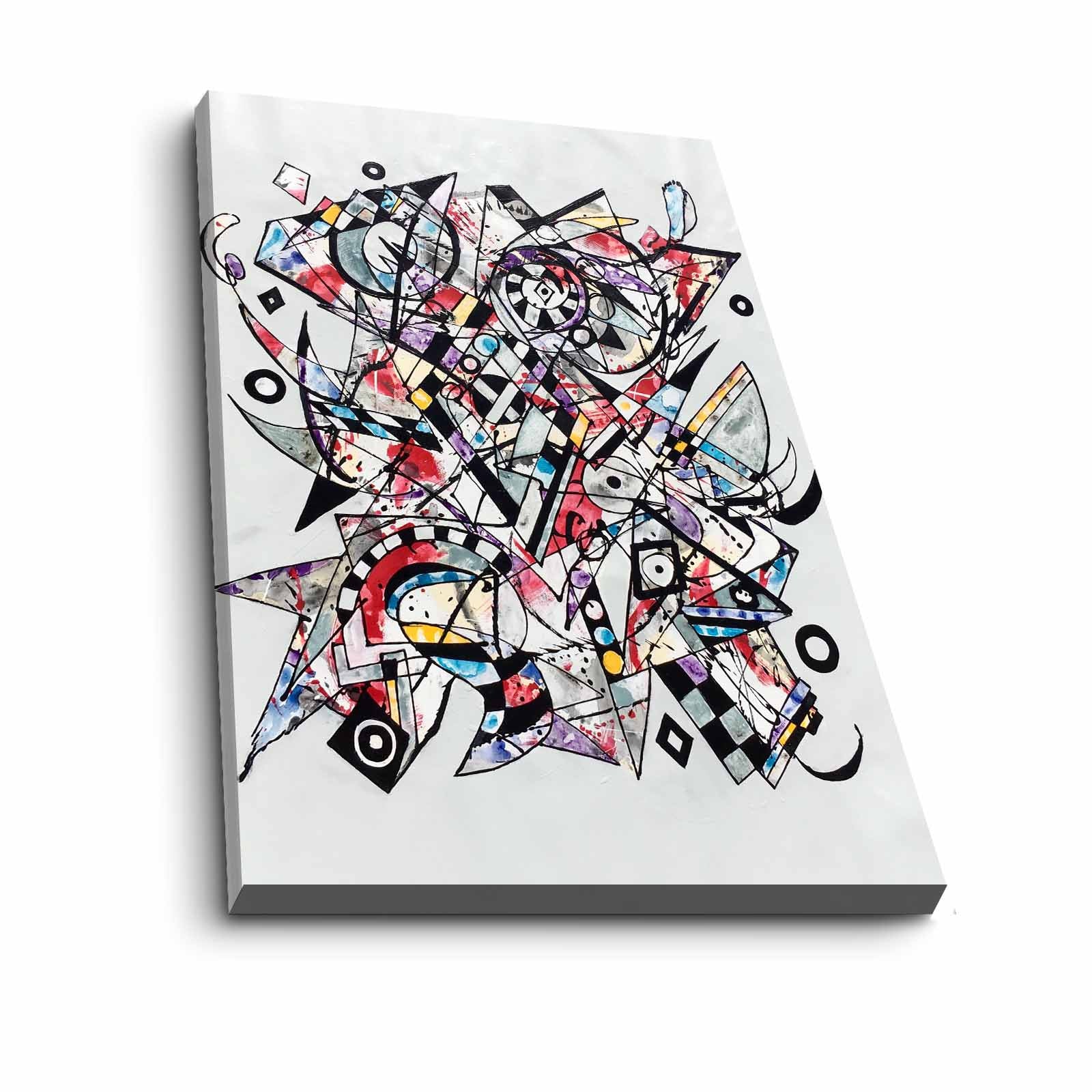 Quadro Decorativo em Tela 70x100cm - Moldura Pinho Maciço - Arte Multicolor para Decoração de Interiores