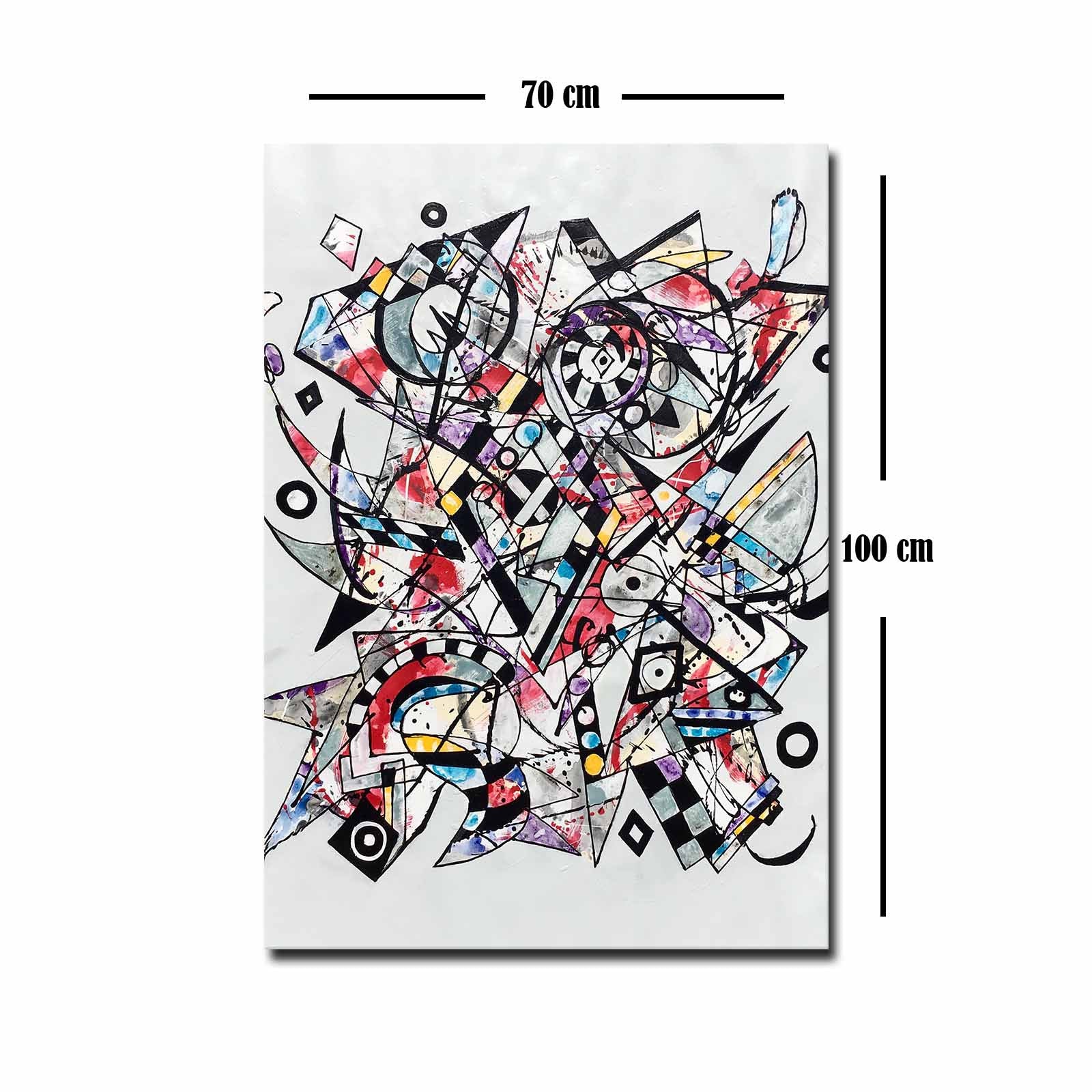 Quadro Decorativo em Tela 70x100cm - Moldura Pinho Maciço - Arte Multicolor para Decoração de Interiores