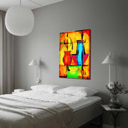Quadro Decorativo em Tela 70x100cm - Moldura Pinho Maciço - Arte Multicolor para Decoração de Interiores