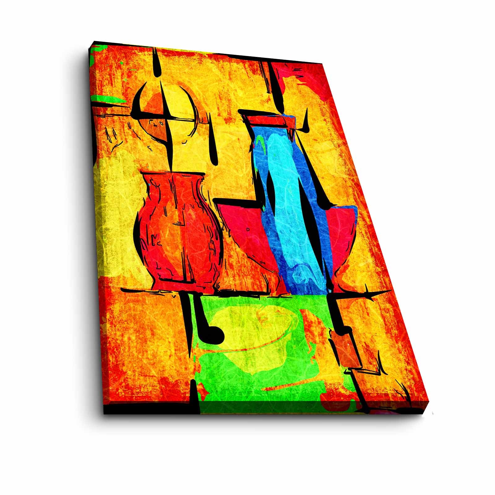Quadro Decorativo em Tela 70x100cm - Moldura Pinho Maciço - Arte Multicolor para Decoração de Interiores