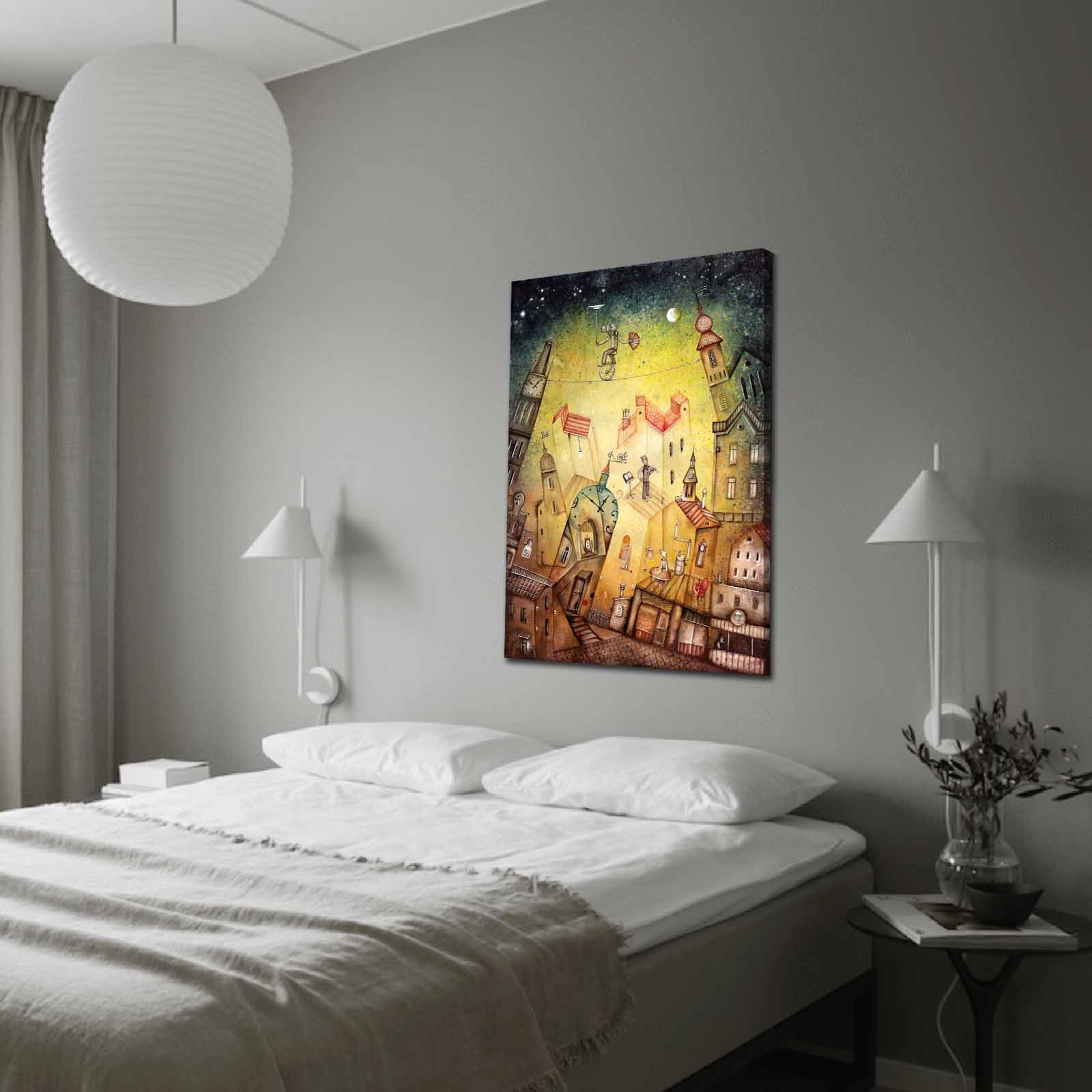 Quadro Decorativo em Tela 70x100cm - Moldura Pinho Maciço - Arte Multicolor para Decoração de Interiores
