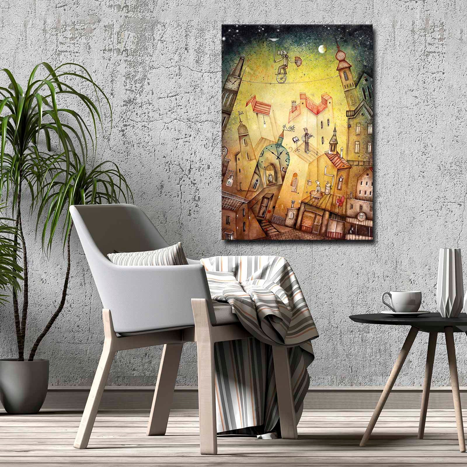 Quadro Decorativo em Tela 70x100cm - Moldura Pinho Maciço - Arte Multicolor para Decoração de Interiores