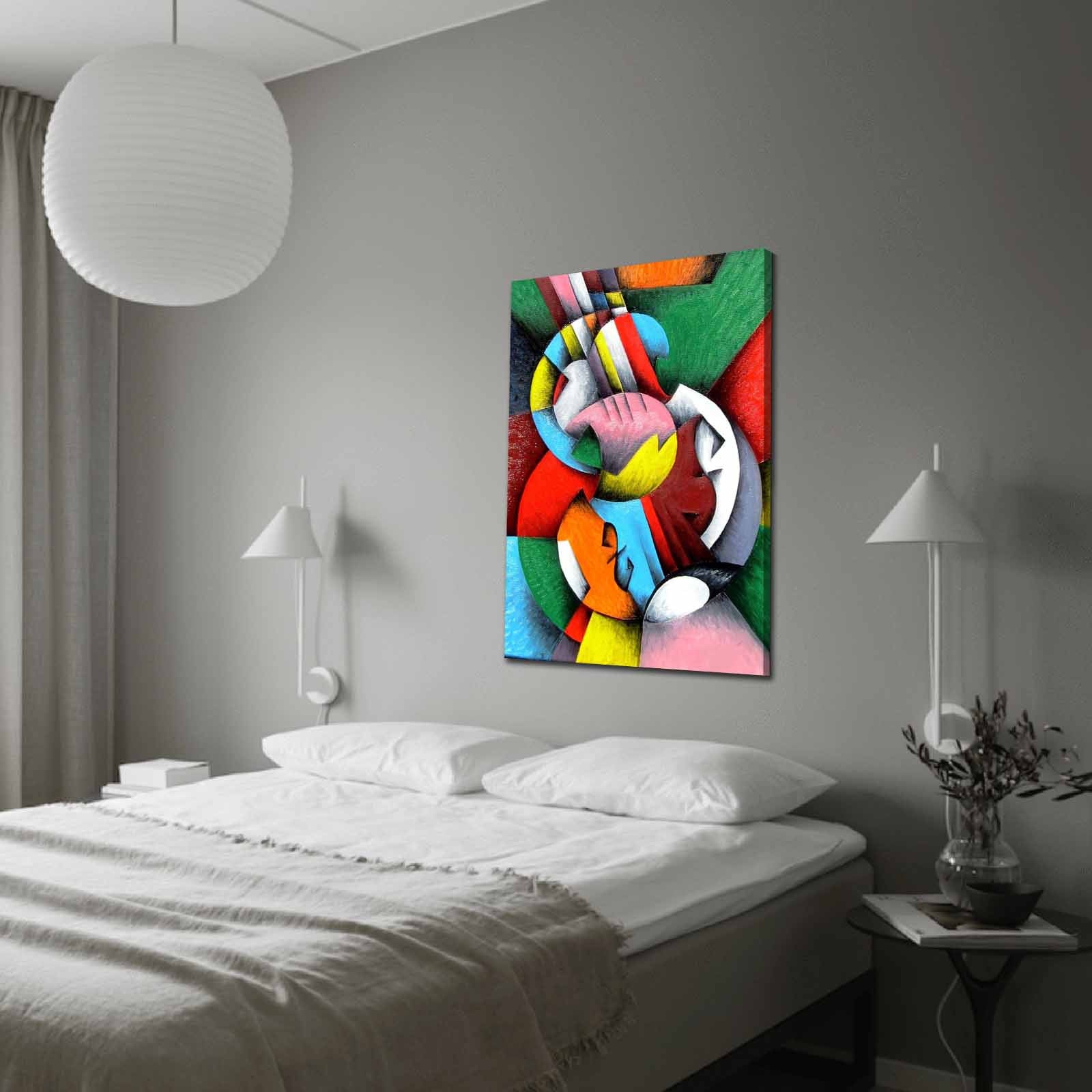 Quadro Decorativo em Tela 70x100cm - Moldura Pinho Maciço - Arte Multicolor para Decoração de Interiores