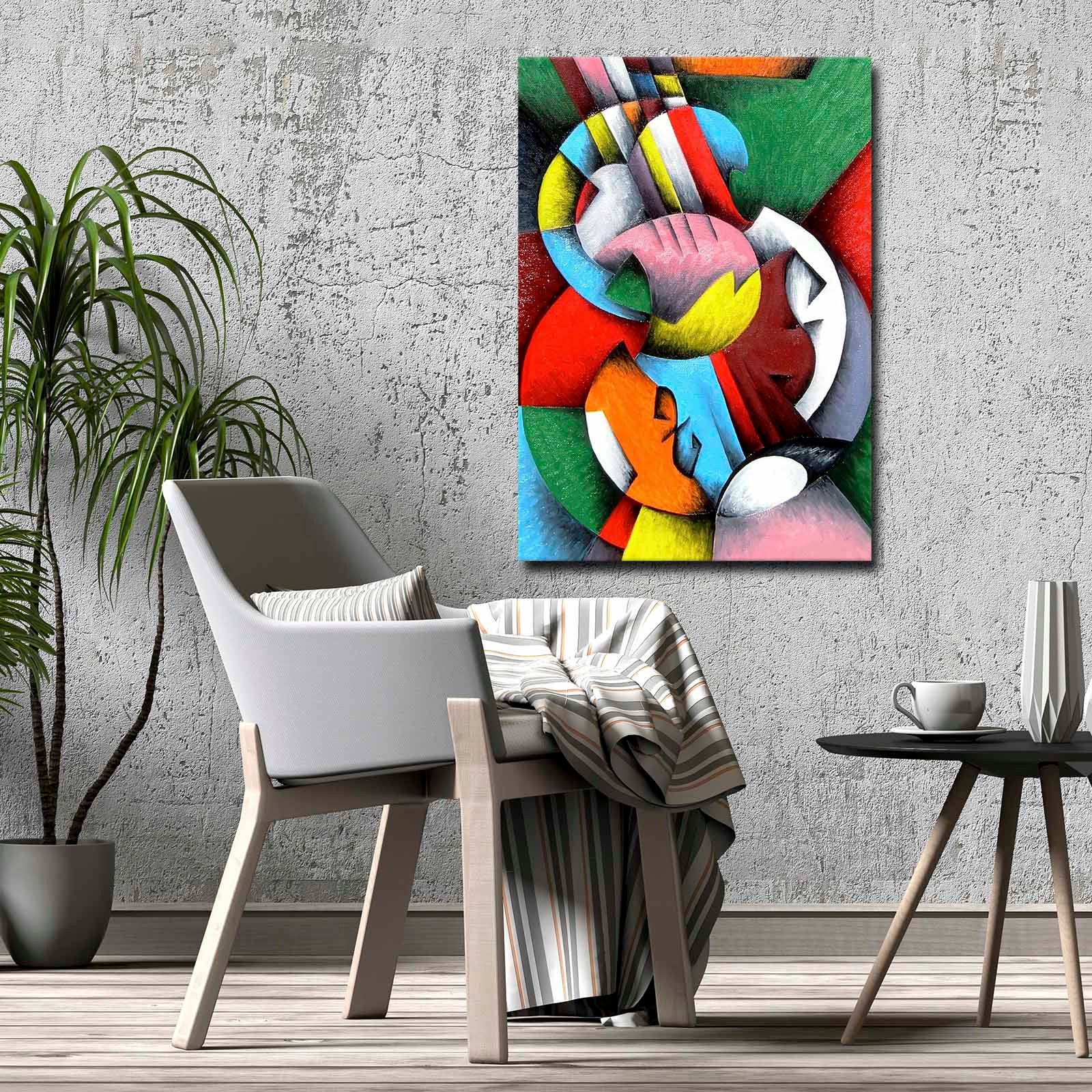 Quadro Decorativo em Tela 70x100cm - Moldura Pinho Maciço - Arte Multicolor para Decoração de Interiores