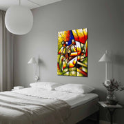 Quadro Decorativo em Tela 70x100cm - Moldura Pinho Maciço - Arte Multicolor para Decoração de Interiores