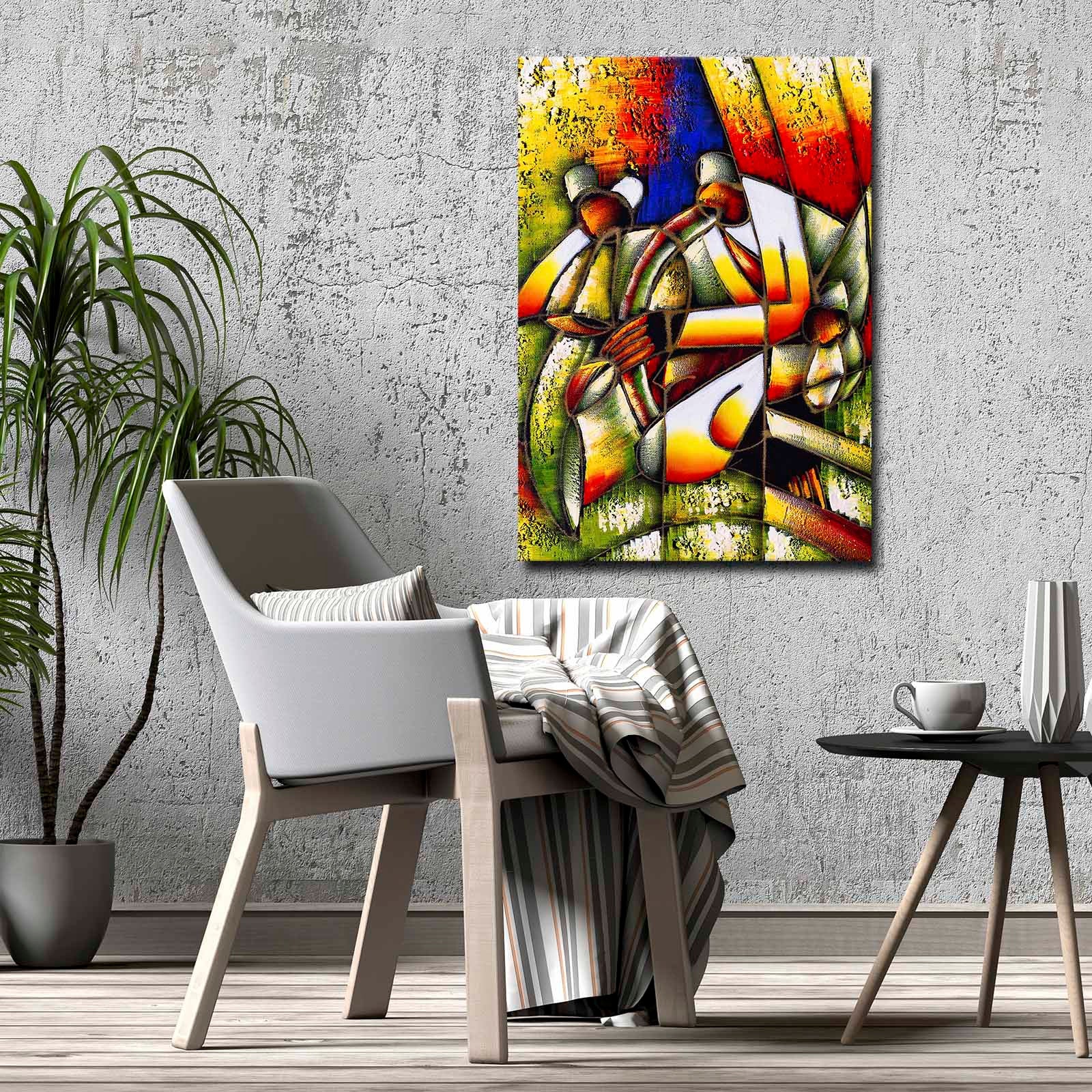Quadro Decorativo em Tela 70x100cm - Moldura Pinho Maciço - Arte Multicolor para Decoração de Interiores