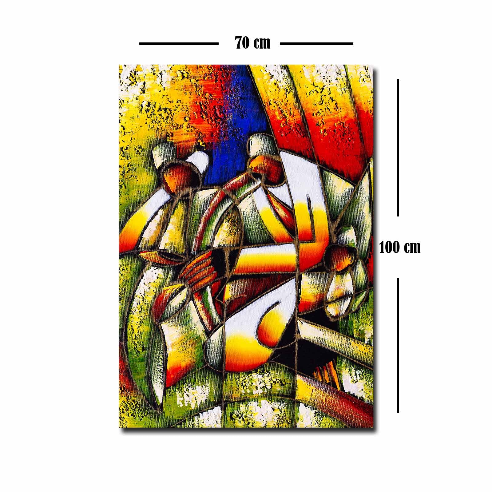 Quadro Decorativo em Tela 70x100cm - Moldura Pinho Maciço - Arte Multicolor para Decoração de Interiores