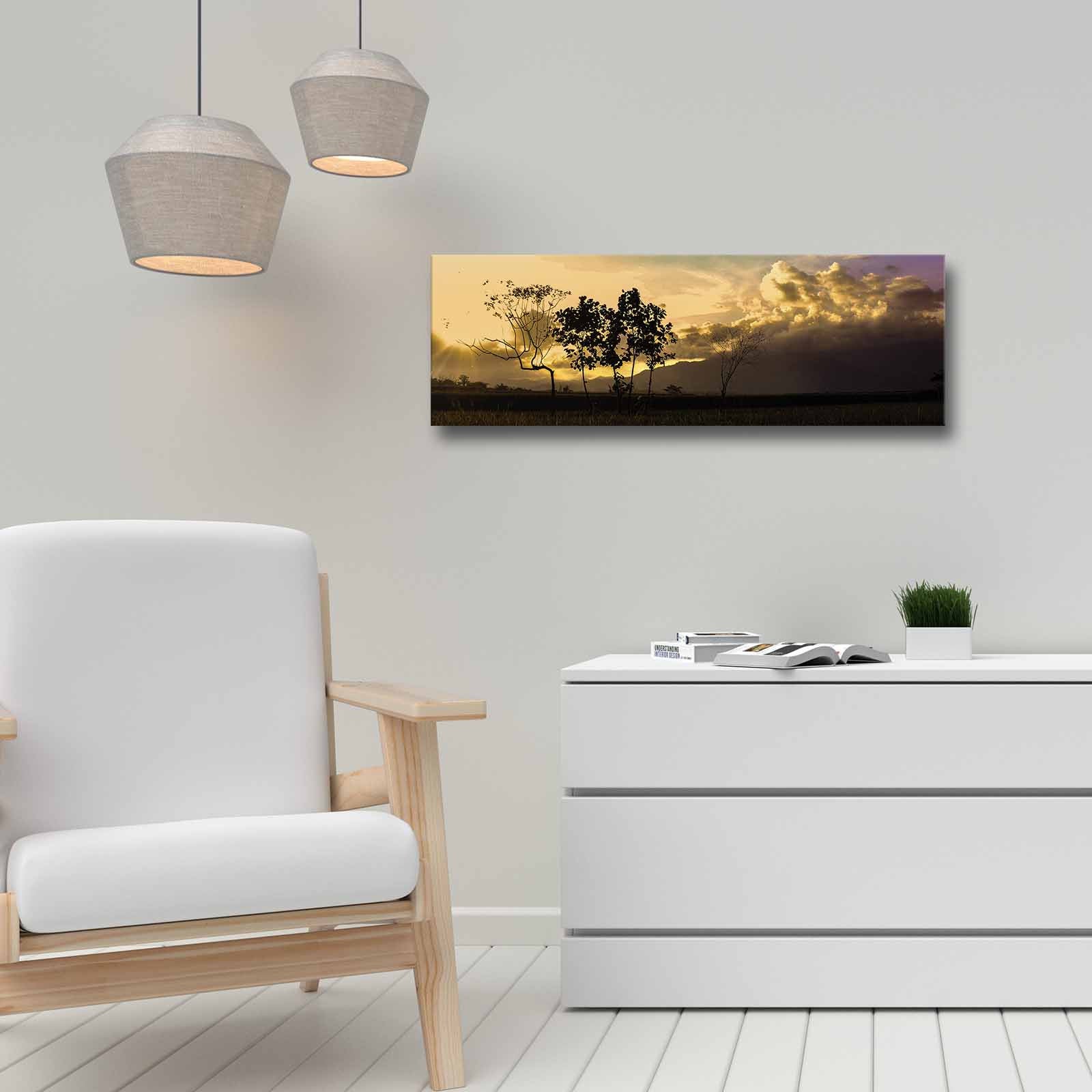 Quadro Decorativo em Tela Multicolor 30x90cm com Moldura de Pinho - Arte Moderna para Decoração de Interiores