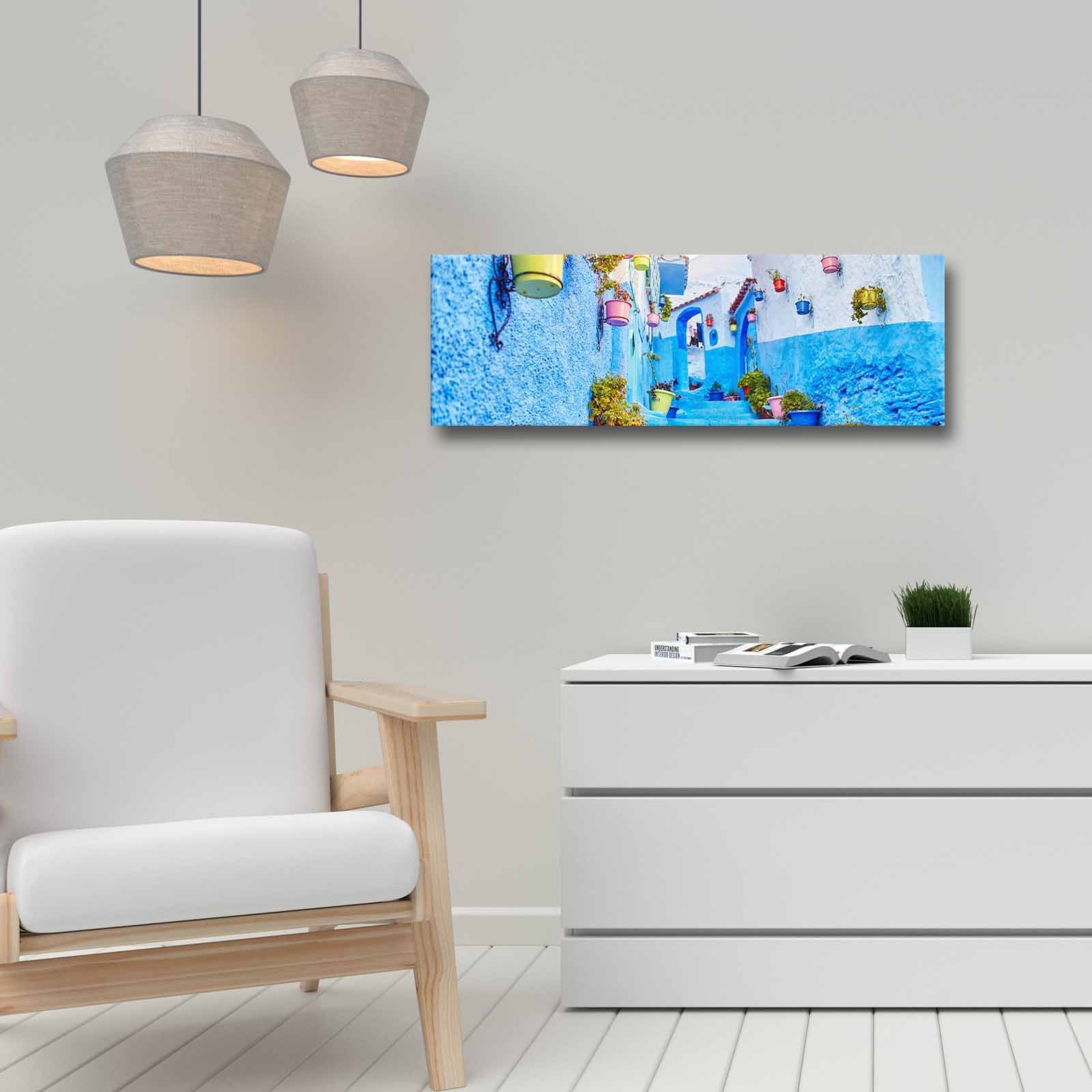 Quadro Decorativo em Tela Multicolor 30x90cm com Moldura de Pinho - Arte Moderna para Decoração de Interiores