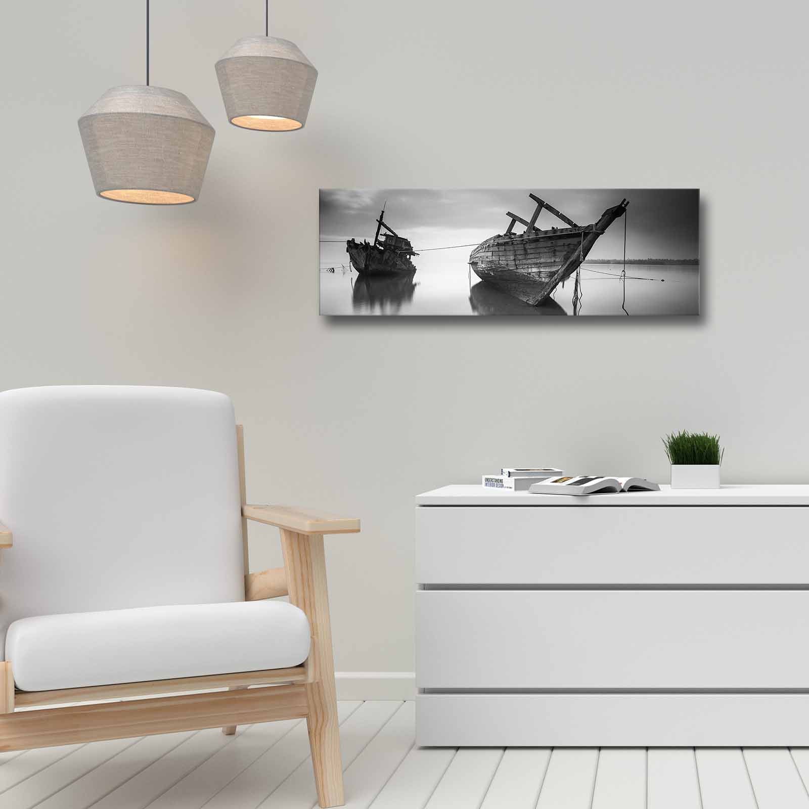 Quadro Decorativo em Tela Multicolor 30x90cm com Moldura de Pinho - Arte Moderna para Decoração de Interiores