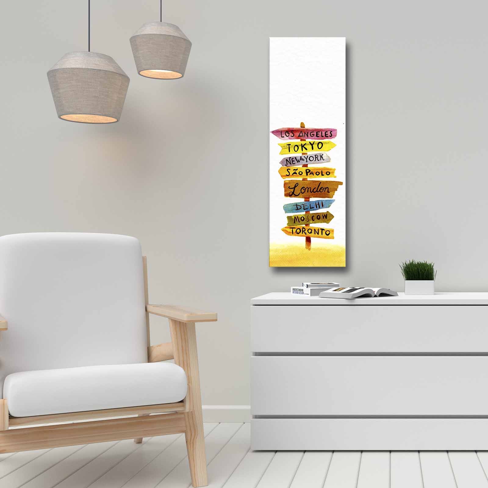 Quadro Decorativo em Tela Multicolor 30x90cm com Moldura de Pinho - Arte Moderna para Decoração de Interiores