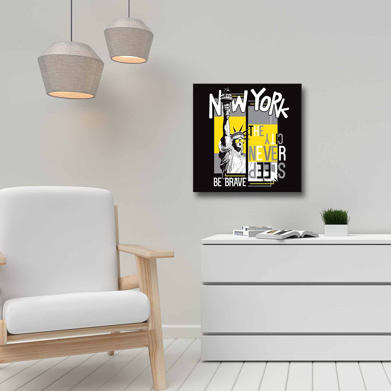 Quadro Decorativo em Tela 45x45cm - Pintura Multicolor com Moldura de Pinho Natural