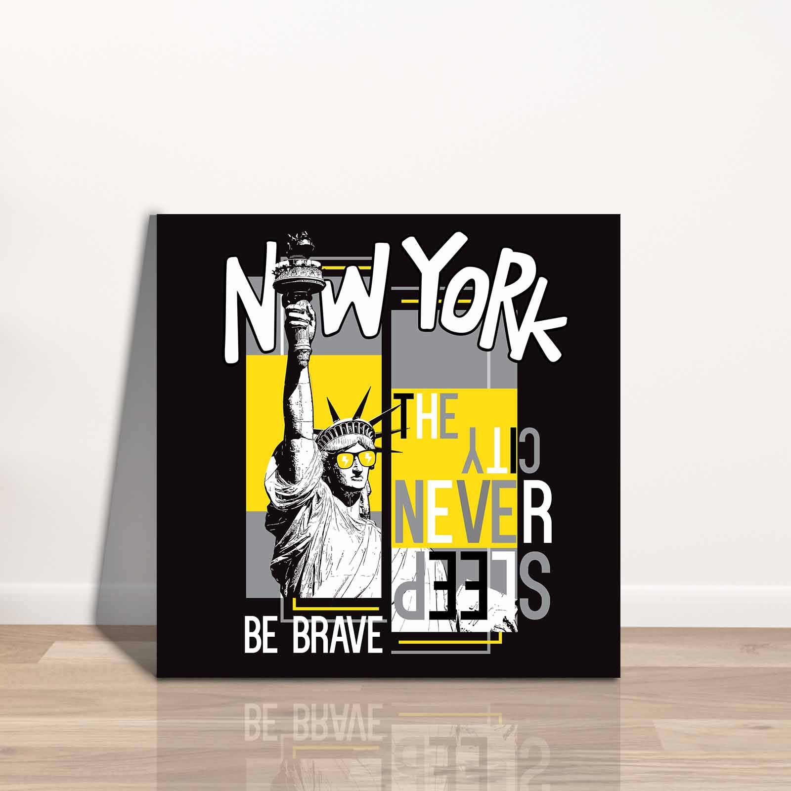 Quadro Decorativo em Tela 45x45cm - Pintura Multicolor com Moldura de Pinho Natural