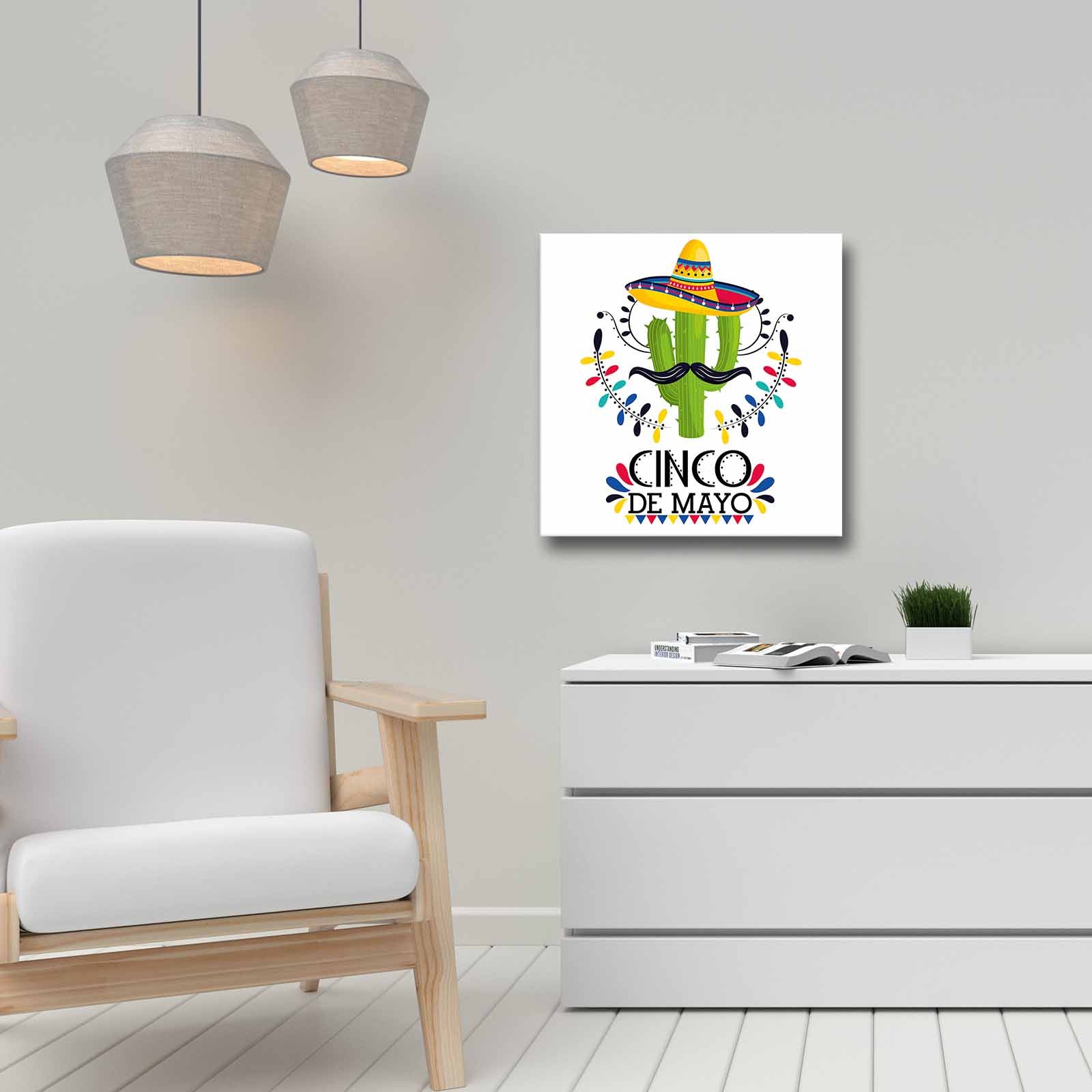 Quadro Decorativo em Tela 45x45cm - Pintura Multicolor com Moldura de Pinho Natural