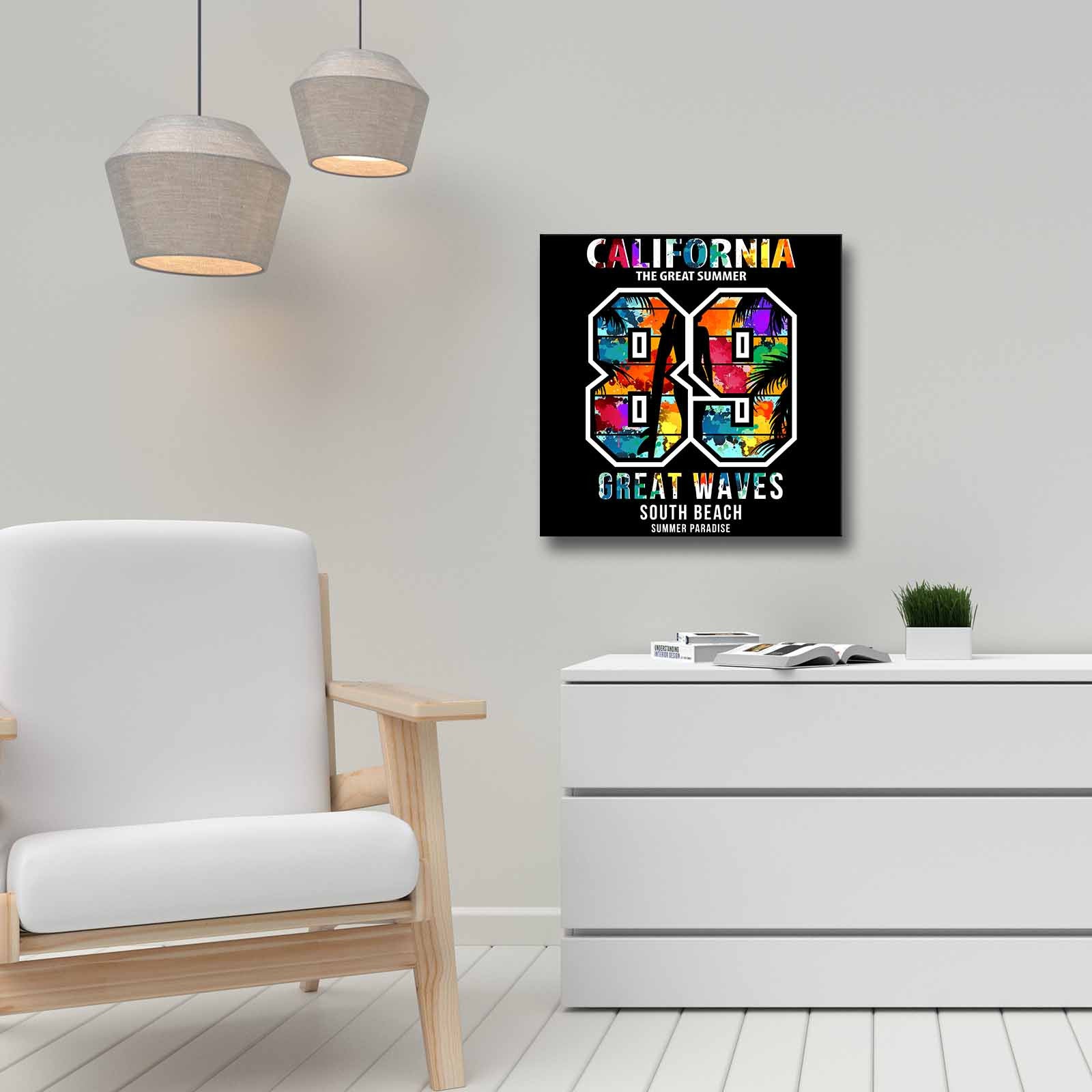 Quadro Decorativo em Tela 45x45cm - Pintura Multicolor com Moldura de Pinho Natural