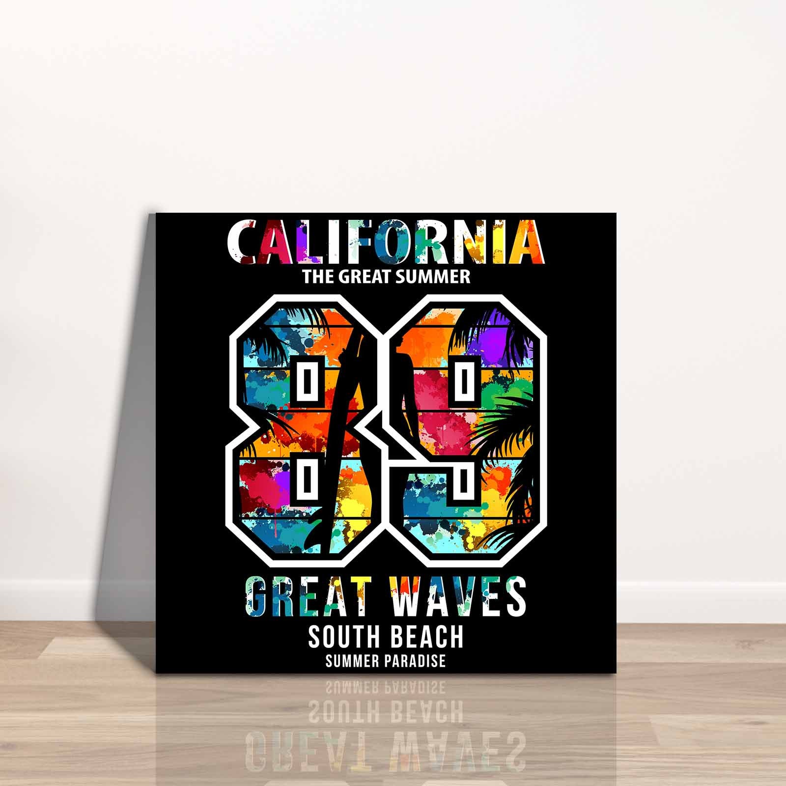 Quadro Decorativo em Tela 45x45cm - Pintura Multicolor com Moldura de Pinho Natural