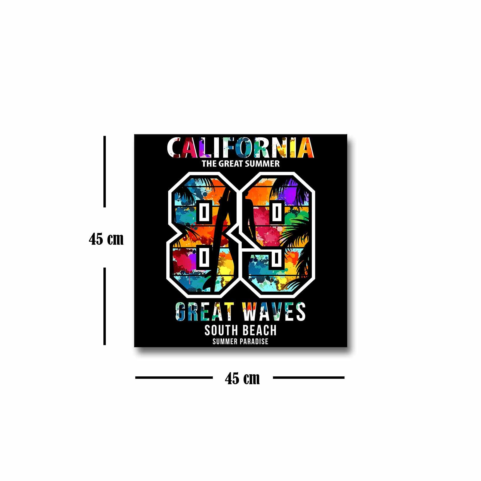 Quadro Decorativo em Tela 45x45cm - Pintura Multicolor com Moldura de Pinho Natural