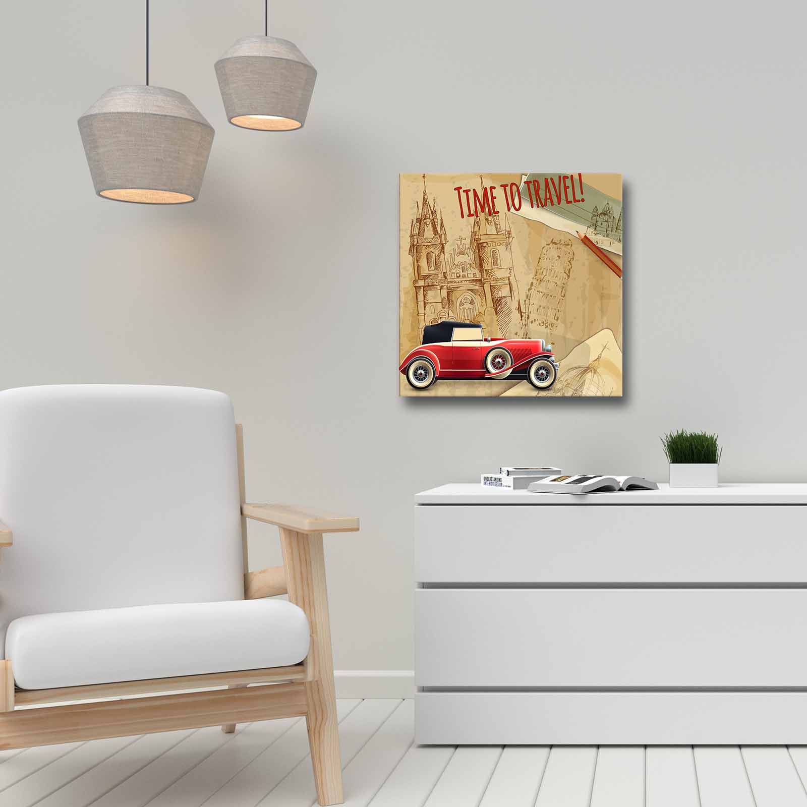 Quadro Decorativo em Tela 45x45cm - Pintura Multicolor com Moldura de Pinho Natural