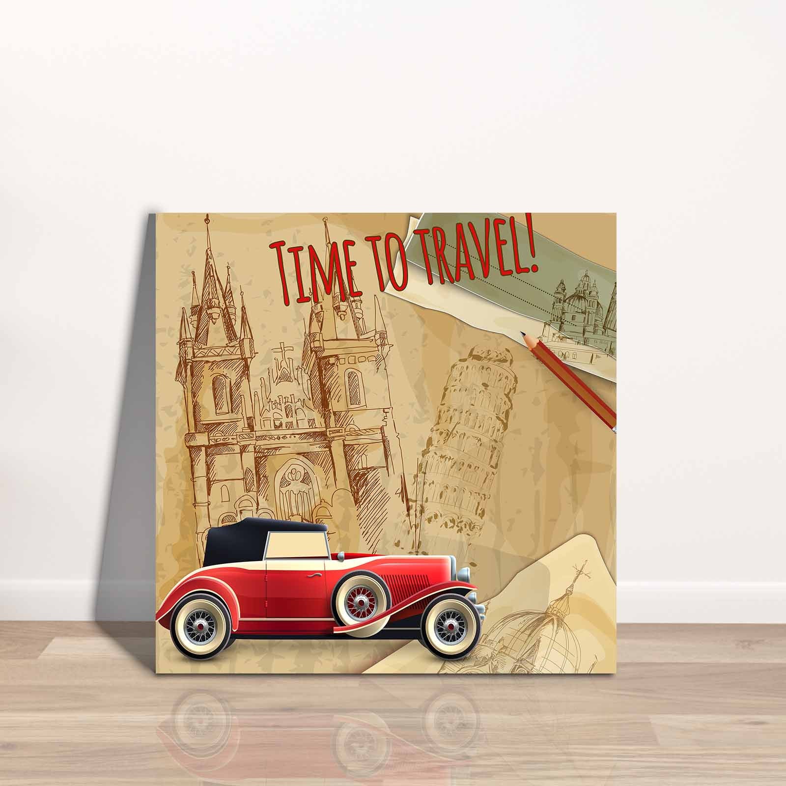 Quadro Decorativo em Tela 45x45cm - Pintura Multicolor com Moldura de Pinho Natural