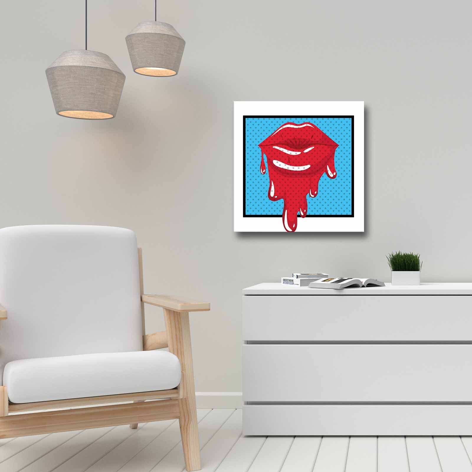 Quadro Decorativo em Tela 45x45cm - Pintura Multicolor com Moldura de Pinho Natural