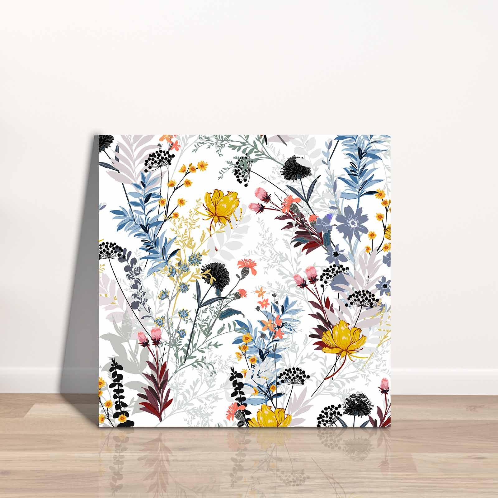 Quadro Decorativo em Tela 45x45cm - Pintura Multicolor com Moldura de Pinho Natural