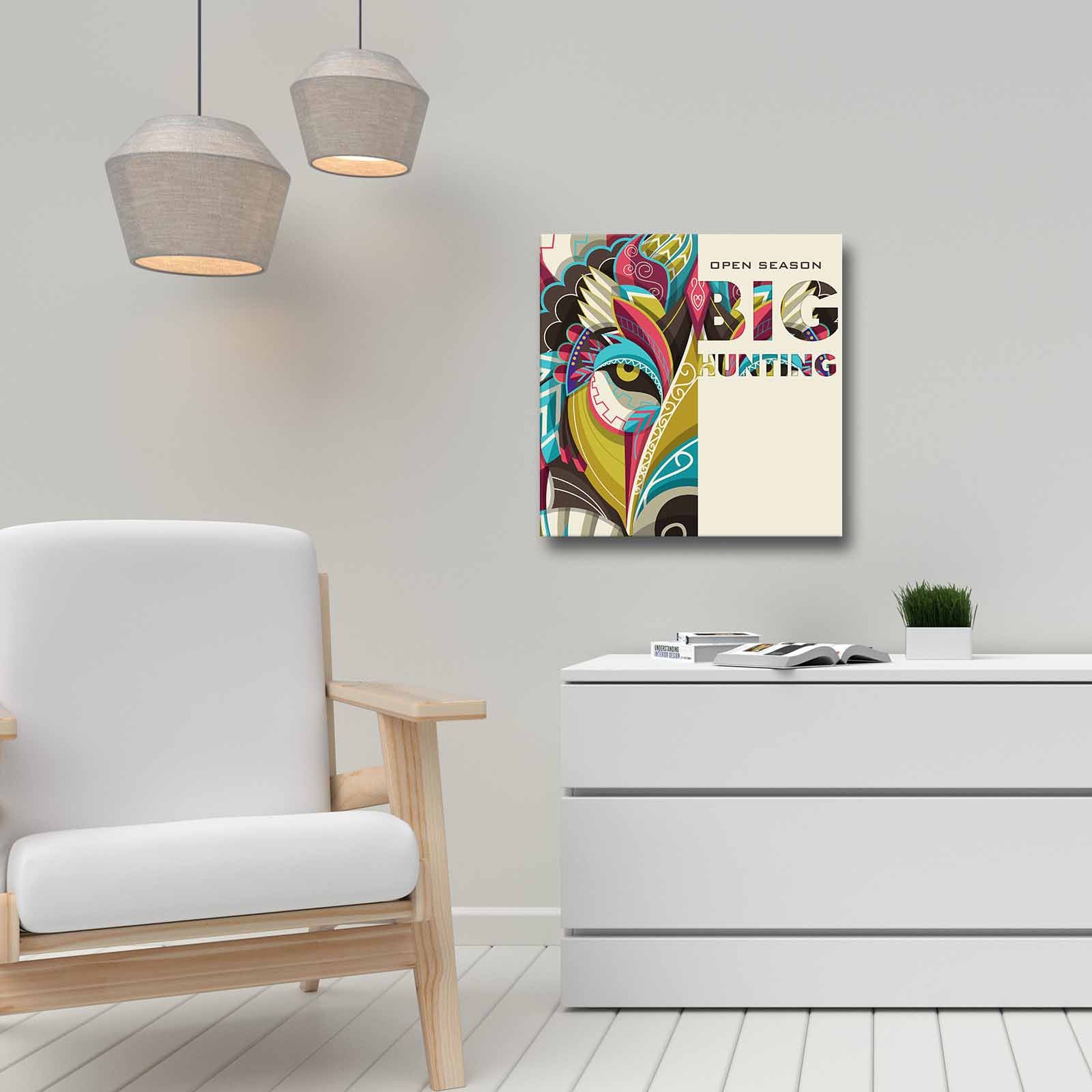 Quadro Decorativo em Tela 45x45cm - Pintura Multicolor com Moldura de Pinho Natural