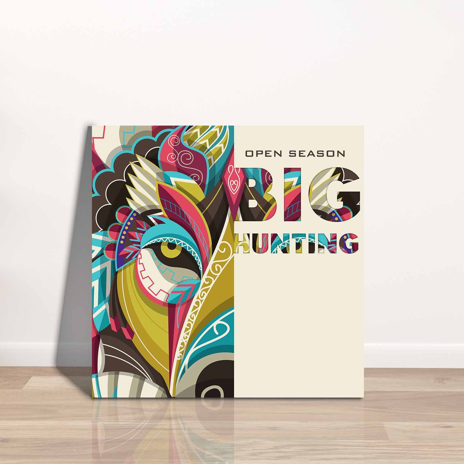 Quadro Decorativo em Tela 45x45cm - Pintura Multicolor com Moldura de Pinho Natural