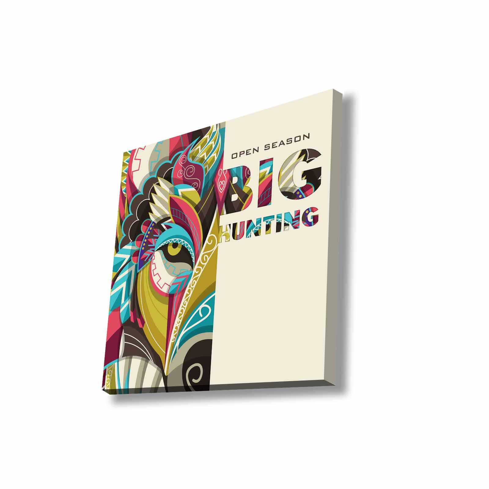 Quadro Decorativo em Tela 45x45cm - Pintura Multicolor com Moldura de Pinho Natural