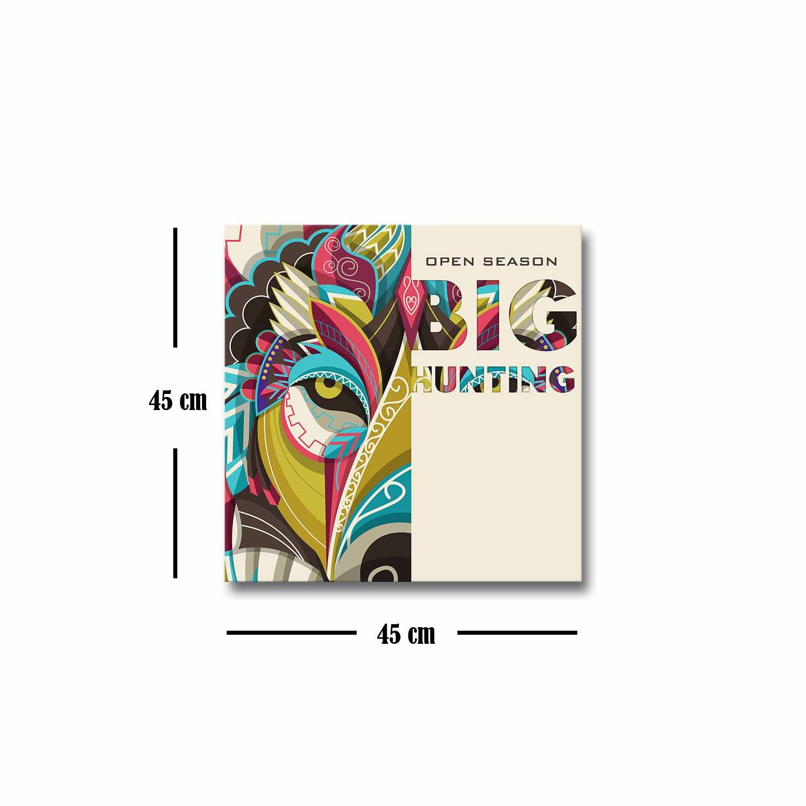 Quadro Decorativo em Tela 45x45cm - Pintura Multicolor com Moldura de Pinho Natural