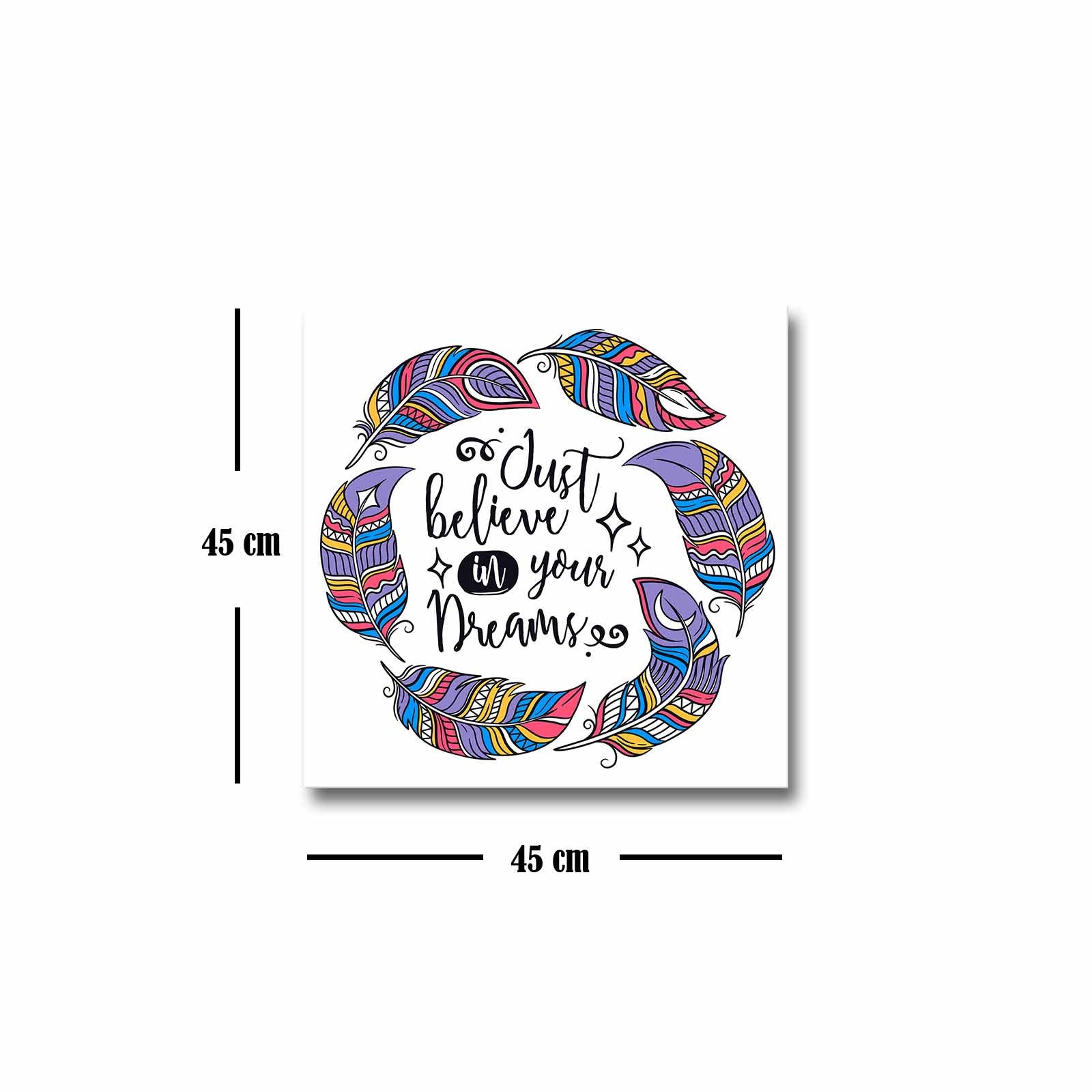 Quadro Decorativo em Tela 45x45cm - Pintura Multicolor com Moldura de Pinho Natural