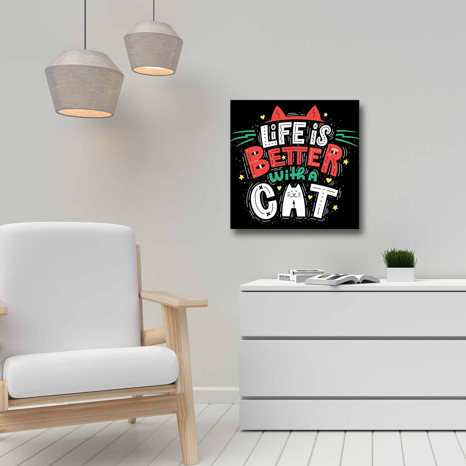 Quadro Decorativo em Tela 45x45cm - Pintura Multicolor com Moldura de Pinho Natural