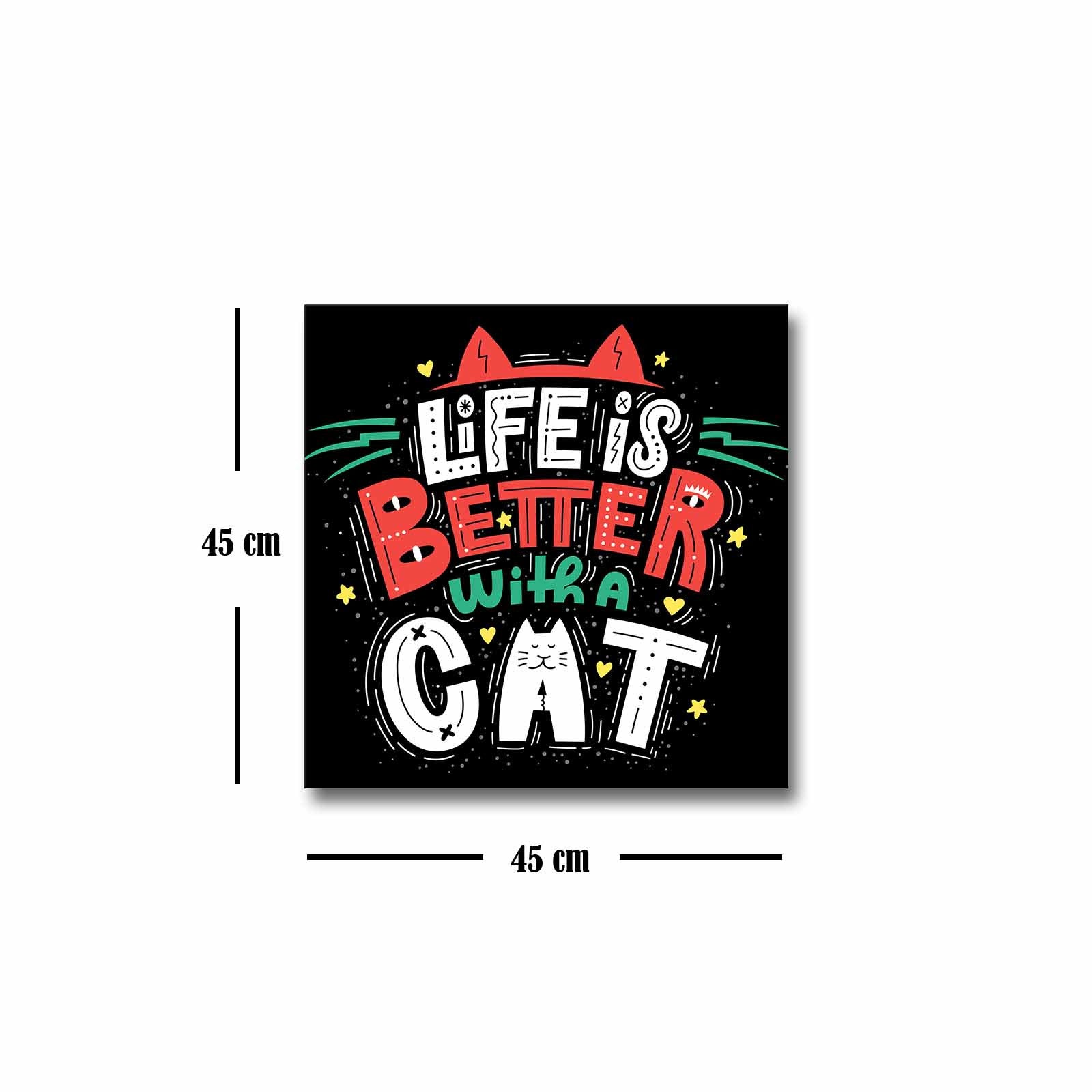 Quadro Decorativo em Tela 45x45cm - Pintura Multicolor com Moldura de Pinho Natural