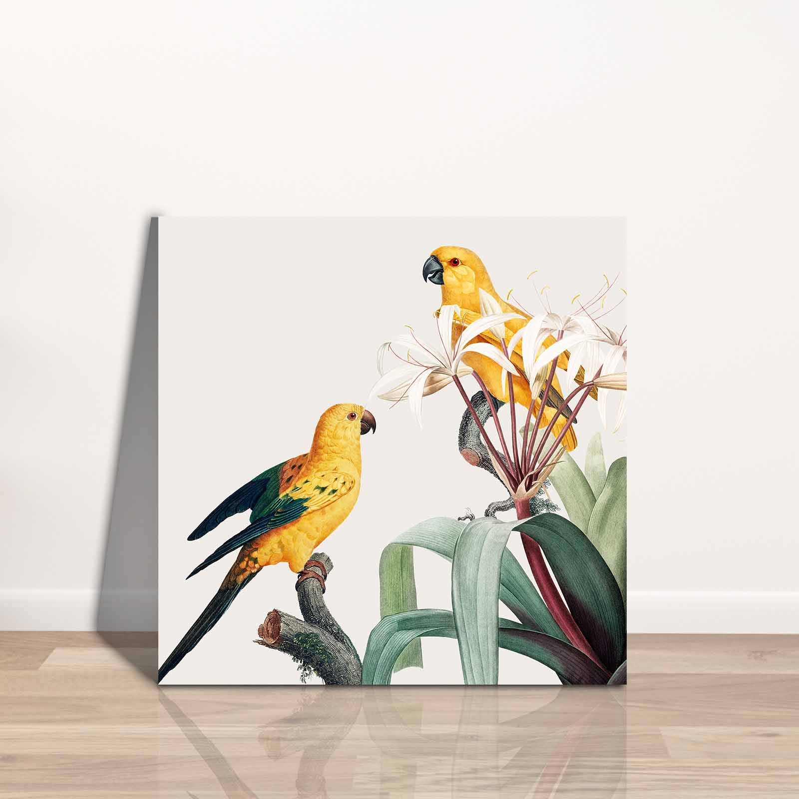 Quadro Decorativo em Tela 45x45cm - Pintura Multicolor com Moldura de Pinho Natural