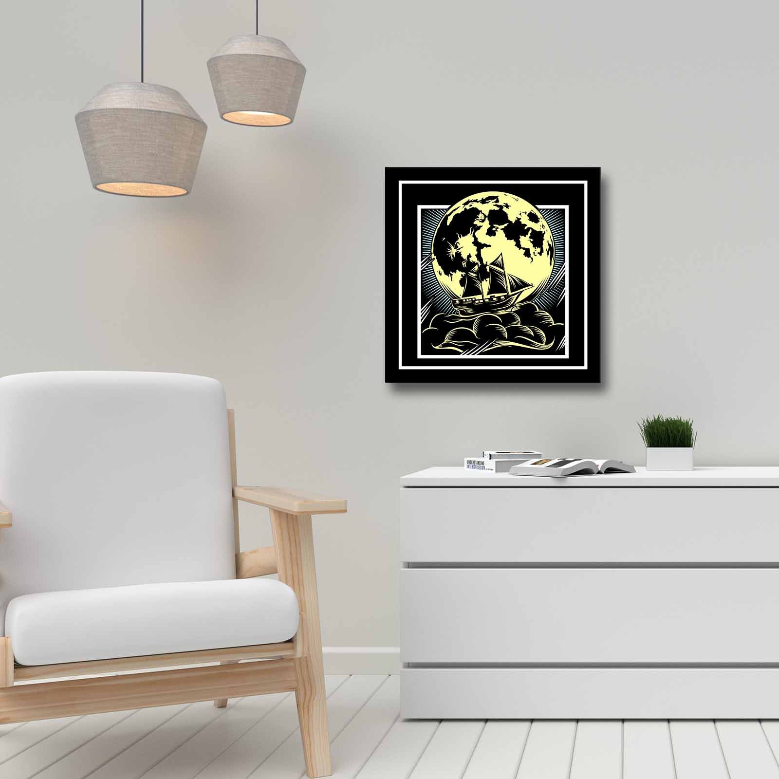 Quadro Decorativo em Tela 45x45cm - Pintura Multicolor com Moldura de Pinho Natural