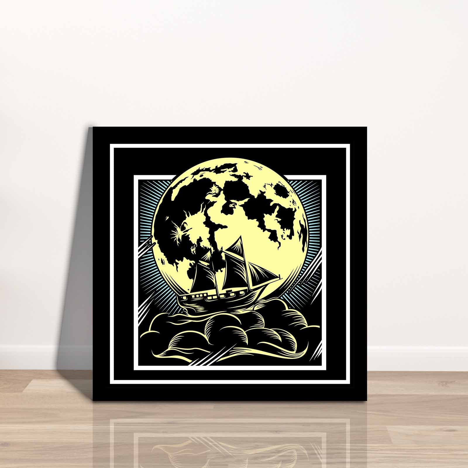 Quadro Decorativo em Tela 45x45cm - Pintura Multicolor com Moldura de Pinho Natural